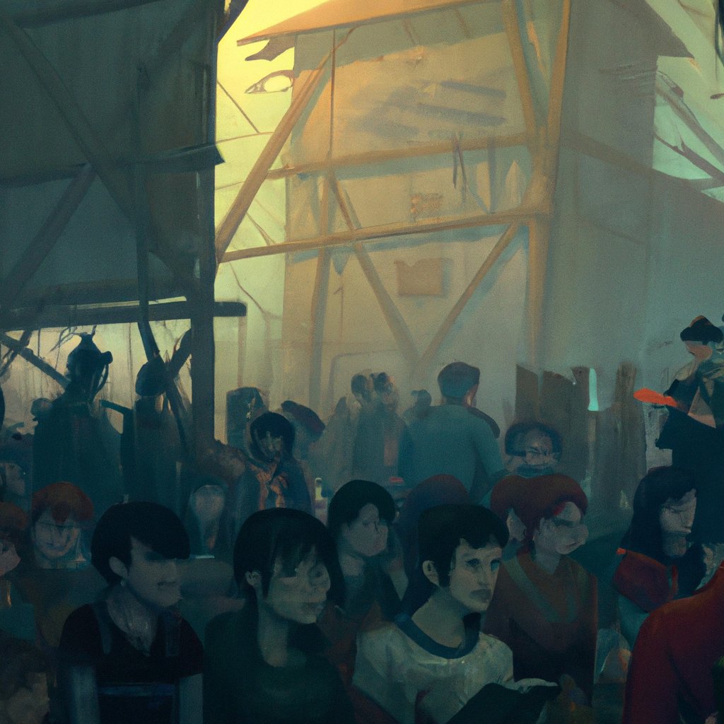 In the illustration, an attentive crowd listens intently as an unexpected announcement unfolds in Chapter 2 of the book, "The Challenge", amidst the village meeting and preparations to begin.