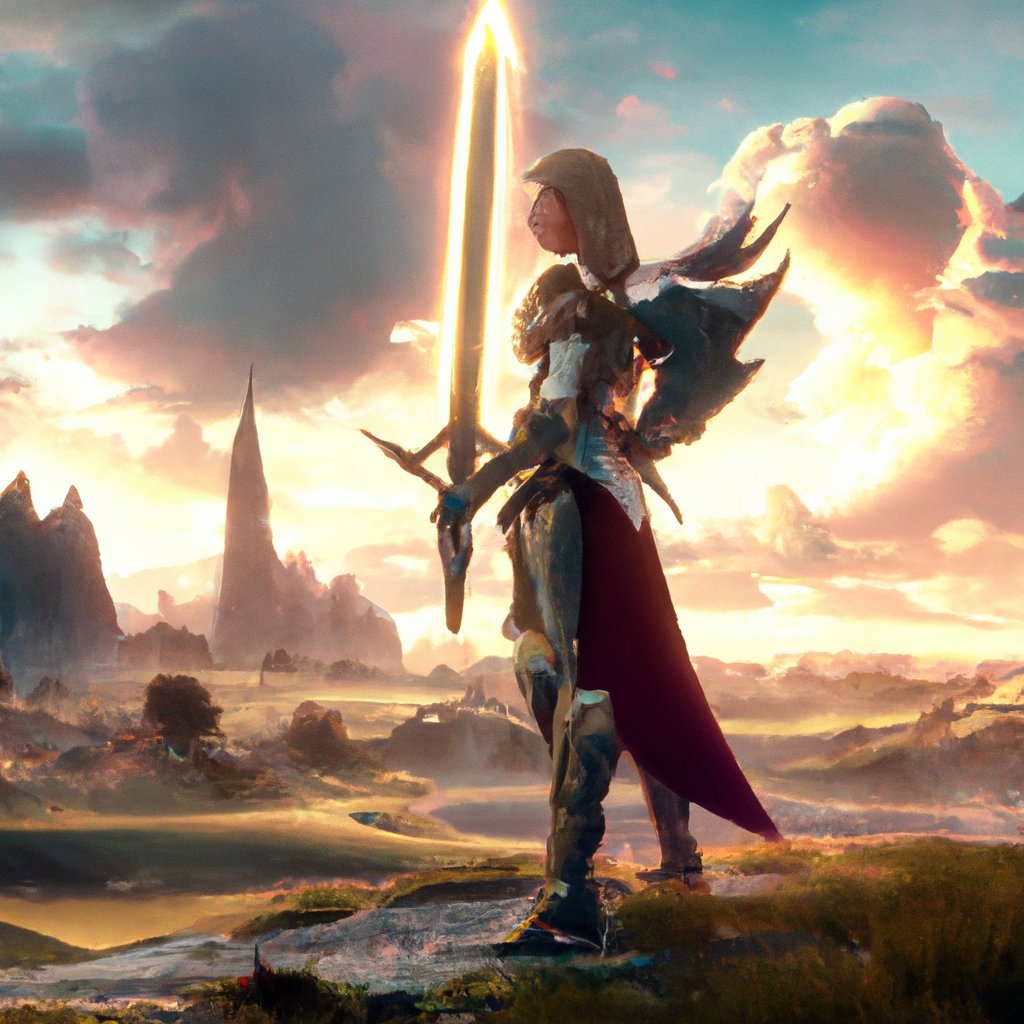 She-Ra stood resolutely in the center of Etheria, her majestic figure holding an enchanted sword of immense power, ready to protect the magical kingdom from any dark forces.