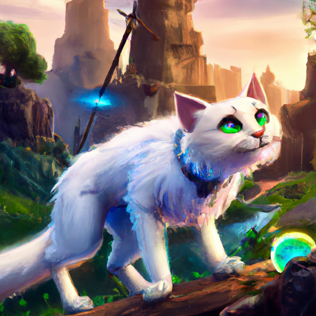 Cream, the white fluffy cat with one green eye and one blue eye, was an adventurous spirit who loved to explore the magical kingdom of Disney World and all its thrilling rides and attractions. in a painting from stalenhag, 8 k, hdr, artstation, concept art