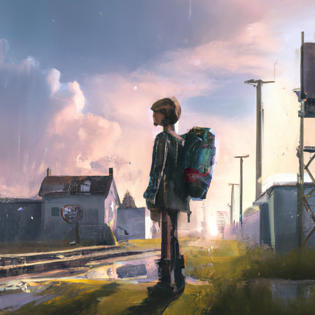 Elise, brave and determined, forged her own path through life despite being an orphan without a home or family. in a painting from stalenhag, 8 k, hdr, artstation, concept art