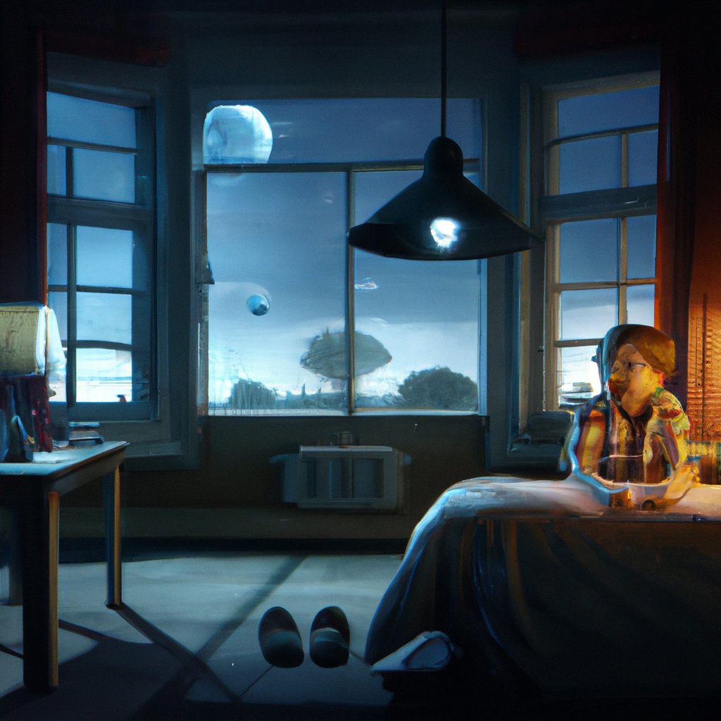 In the darkness of his bedroom, Jack, an enthusiastic six-year-old boy with a vivid imagination, lay wide-eyed and alert as he listened to the peculiar noise coming from outside his window. in a painting from stalenhag, 8 k, hdr, artstation, concept art