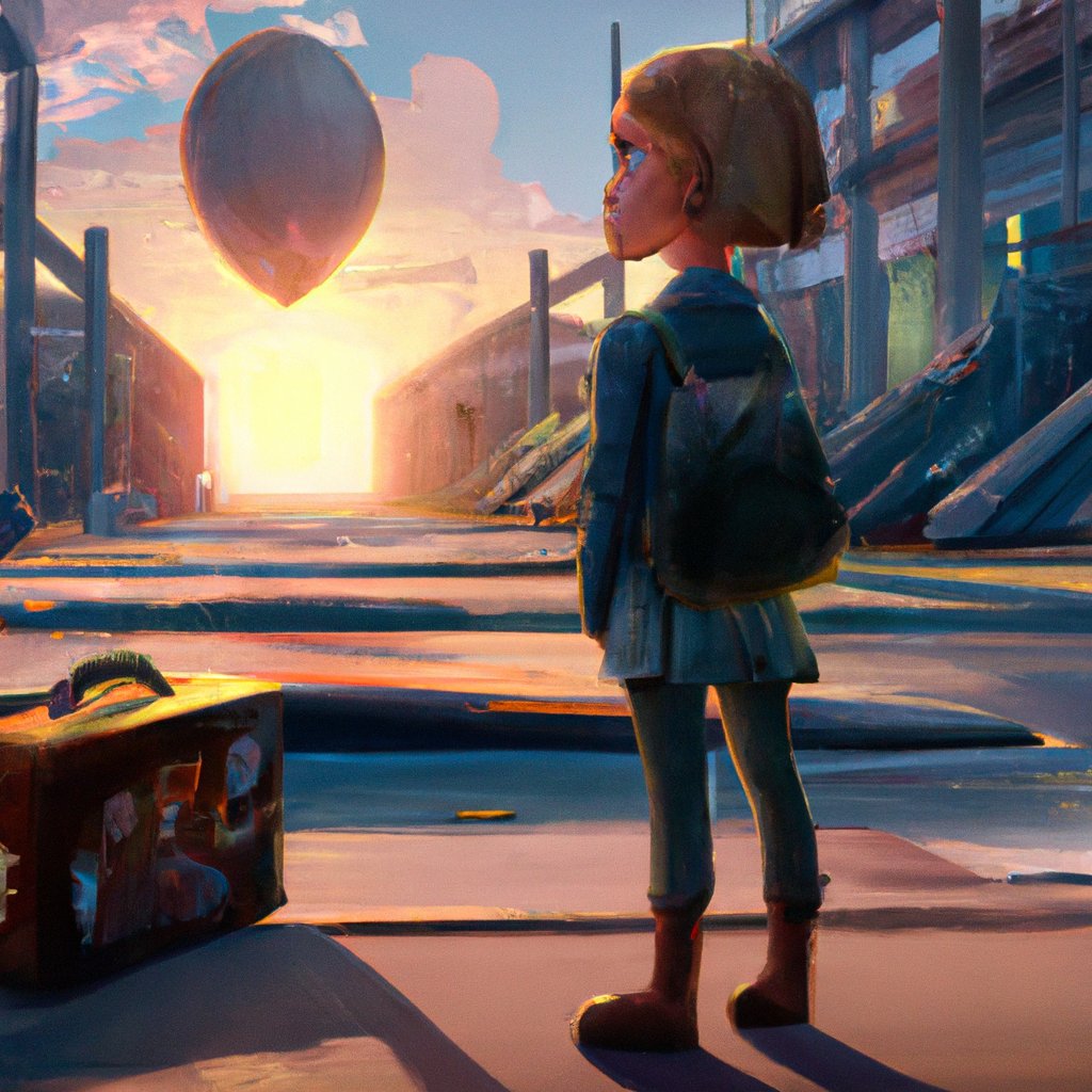 Sophie stood anxiously, beaming with anticipation and trepidation, ready to embark on her first international trip with her parents. in a painting from stalenhag, 8 k, hdr, artstation, concept art