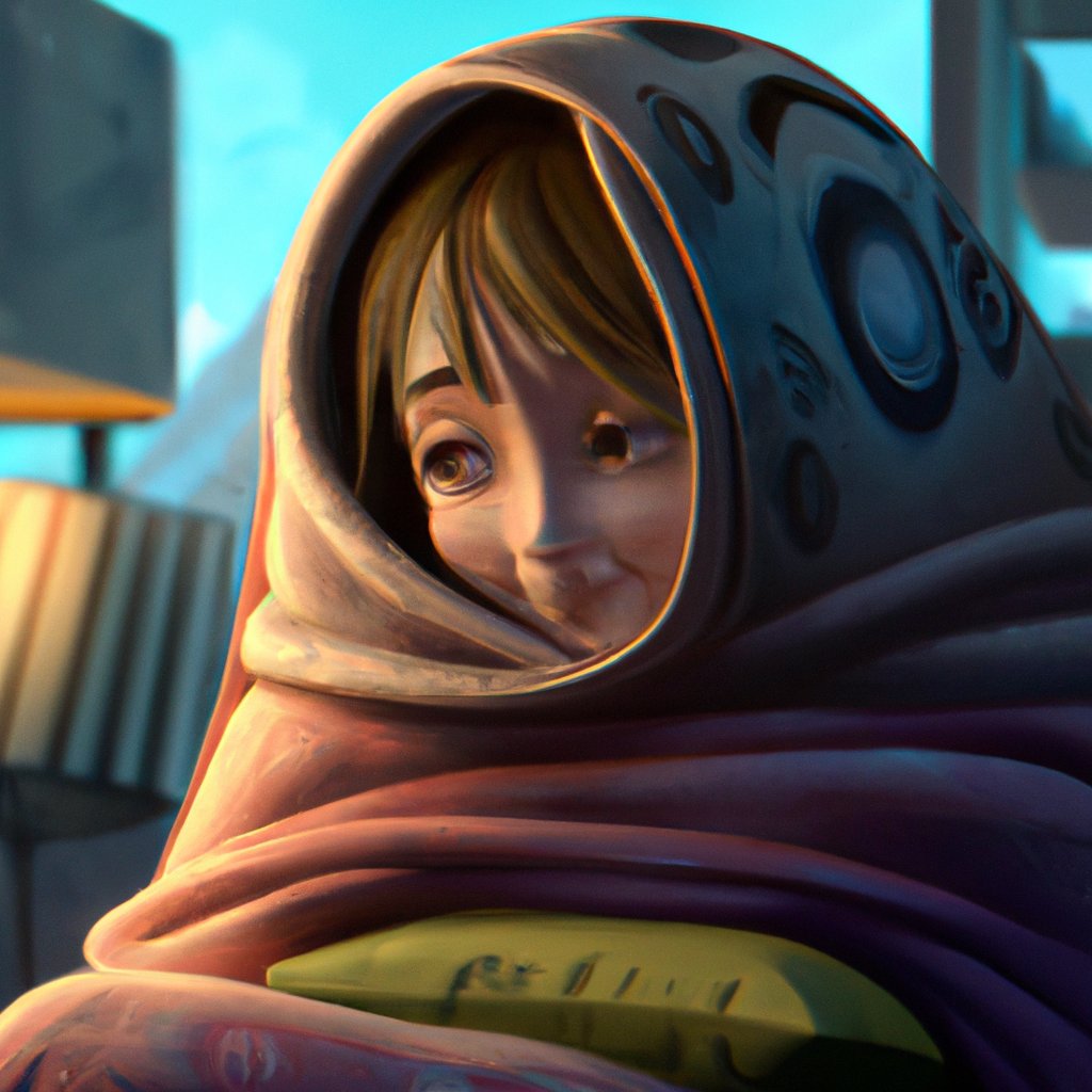 Mia, sleepy-eyed and content, snuggled into her blankets as Mommy asked what bedtime routine she'd like to start with. in a painting from stalenhag, 8 k, hdr, artstation, concept art