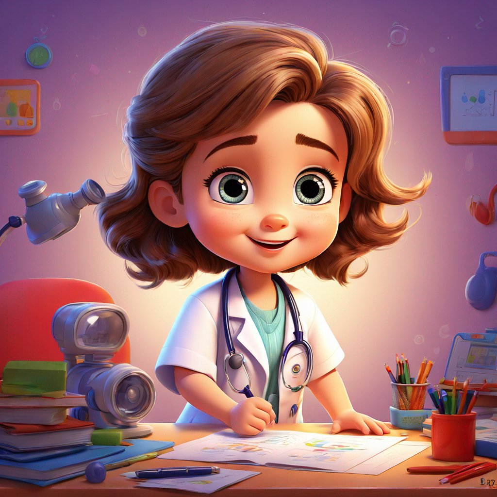 four-year-old girl, curious, intelligent, determined expression, future doctor