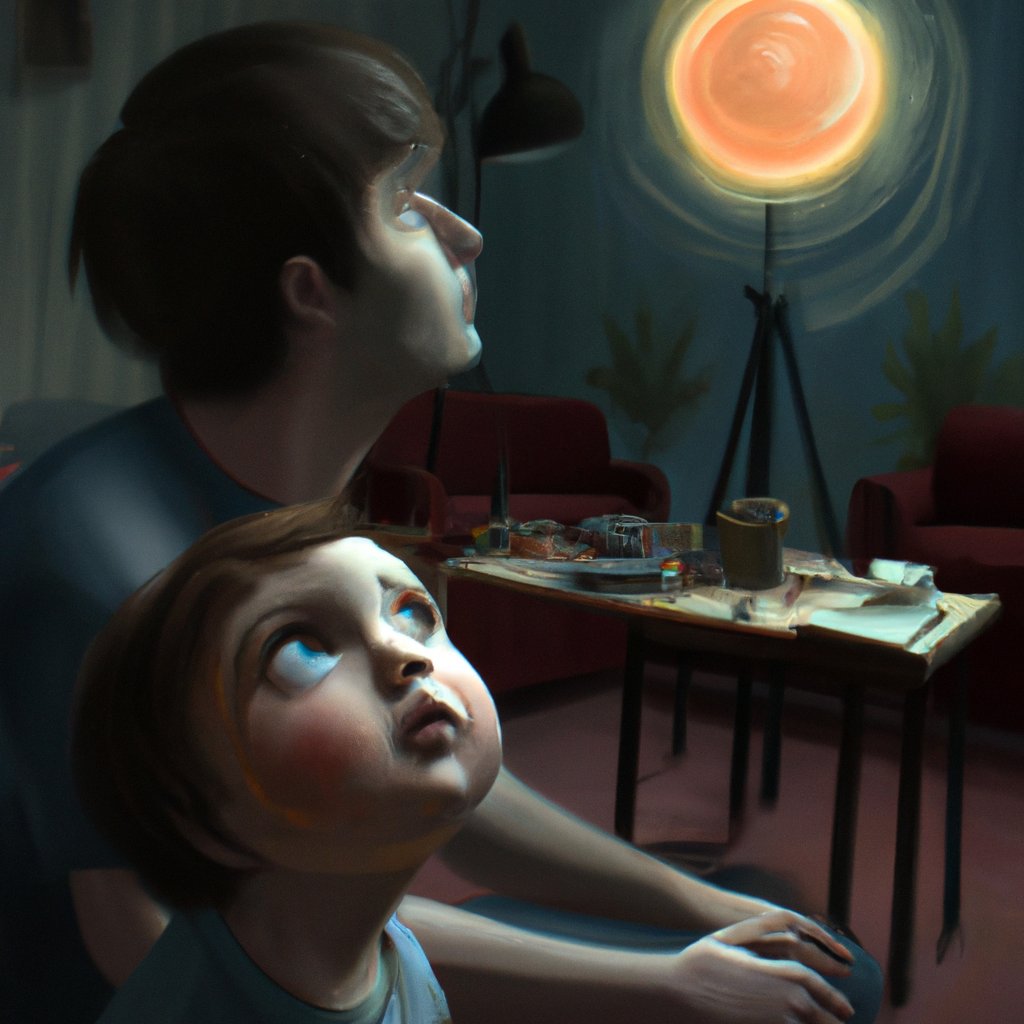 In the illustration, Caleb is wide-eyed with curiosity, eagerly listening to his mother's tale of the mysterious Solar System and its creation.