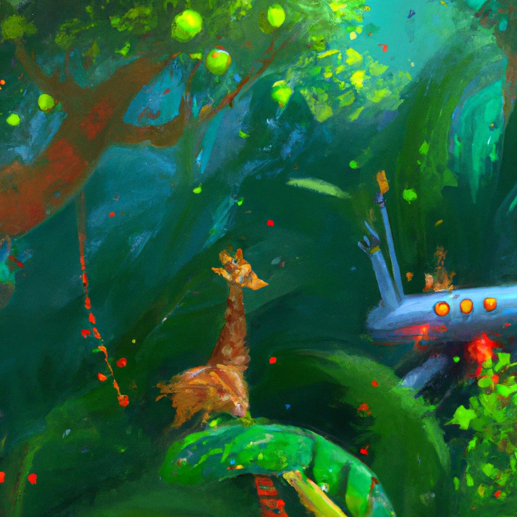 The illustration showed Ben, Gary the Giraffe and Roger the Rocket happily playing in a vibrant, lush tropical forest, surrounded by exotic foliage and animals.