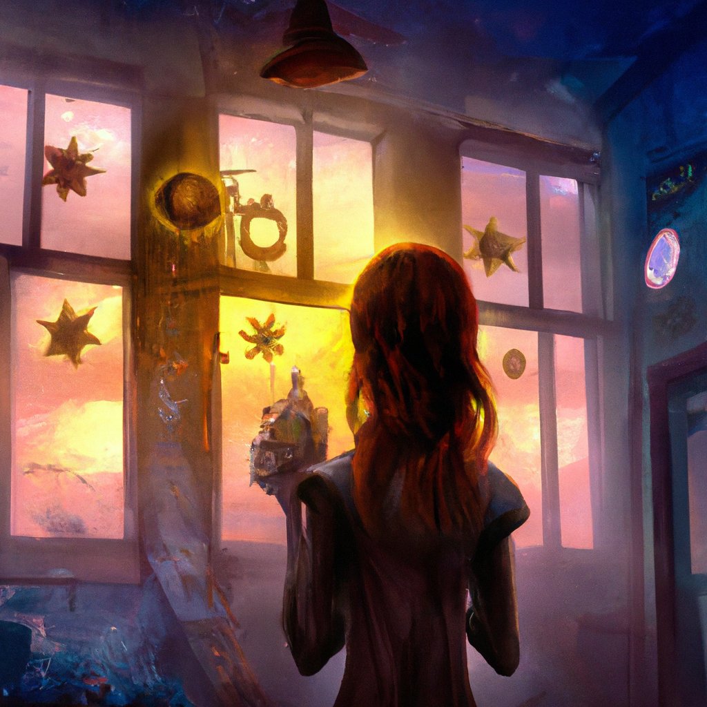 Surrounded by a glowing aura of enchantment, Lucy courageously led her army of magical creatures to victory with a stardust medal in hand, closing the window to their world and returning home.