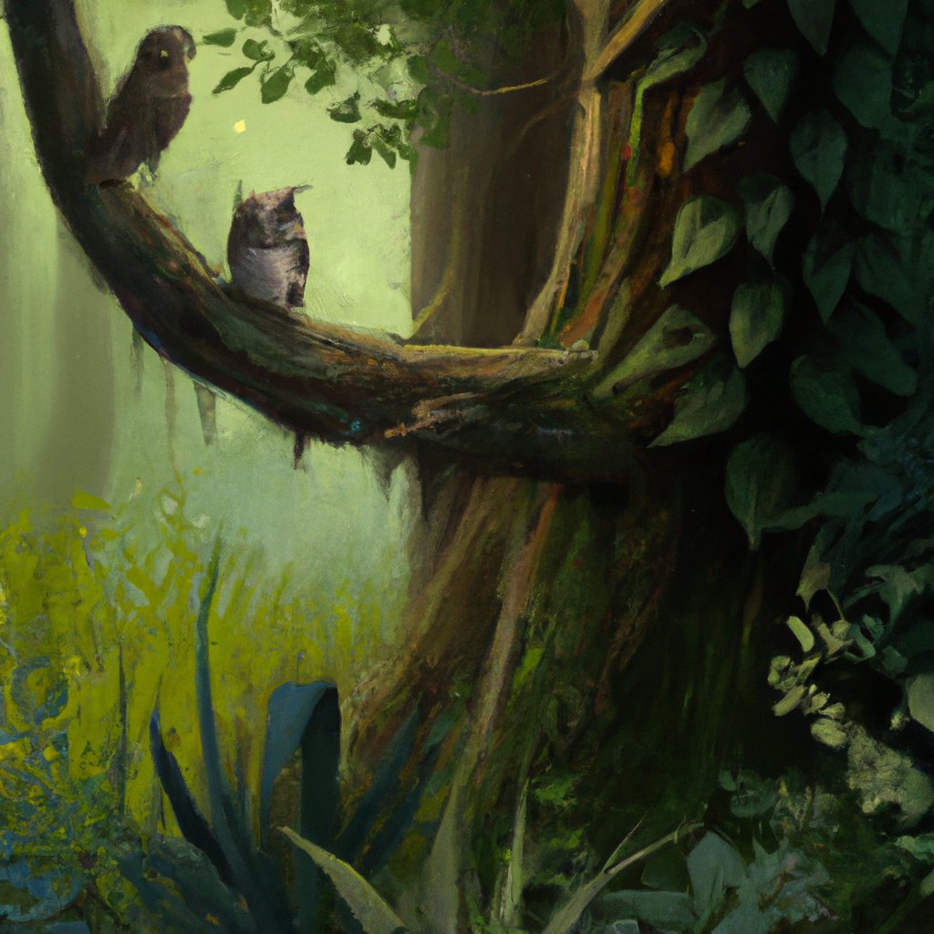 The illustration depicted a peaceful woodland scene, with the small sparrow and wise owl contentedly perched in a tree, surrounded by lush greenery.