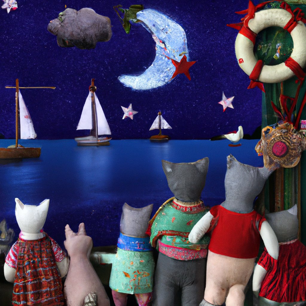 The group was amazed by the sights greeting them; fluffy clouds to bounce on, comfy nests to snuggle in, and a soft sea with waves gently lapping the shore, Mrs. Moonbeam singing soft lullabies about friends amongst the stars, Silky Whiskers telling tales of brave mice and clever cats, Captain Snooze leading a voyage across the calming waters of Bedtime Island's sea, and Mr. Cuddles guiding them to four cozy cloud beds for an enchanting night's sleep.