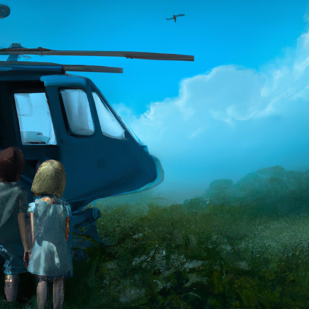 Joshua and Amelia were filled with awe and joy as they beheld the magnificent helicopters on the large field, their curious minds finally satisfied by the sound of their Papa's voice calling out for them from afar.