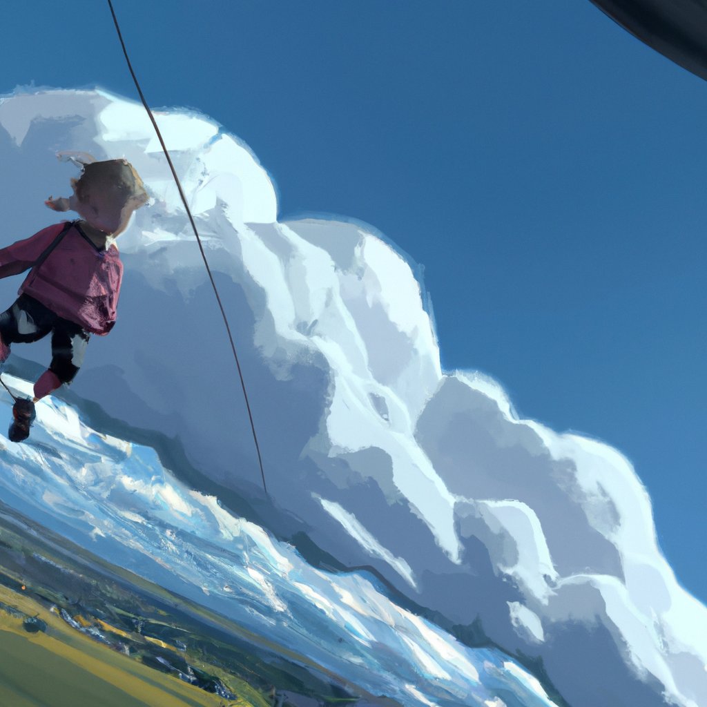 Emily, small and daring, flew through the clouds with a wide smile and the exhilaration of being free in the sky.