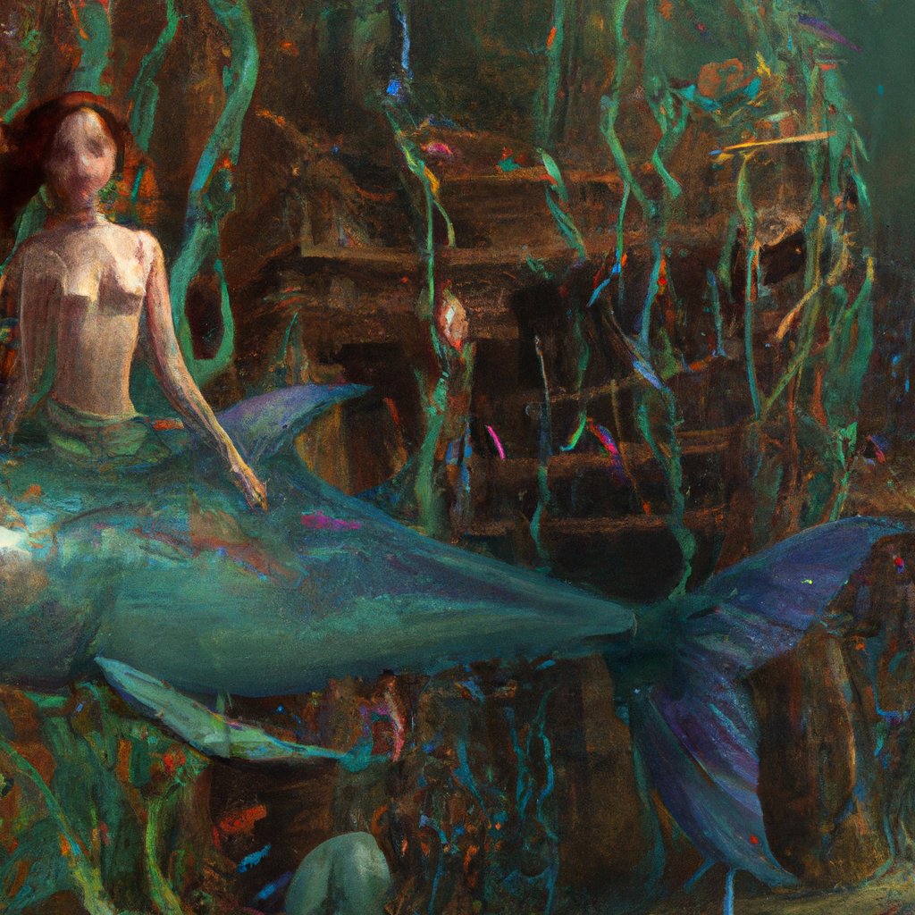 The little mermaid swam gracefully, surrounded by coral-colored seaweed, glittering fish, and her proud king father.