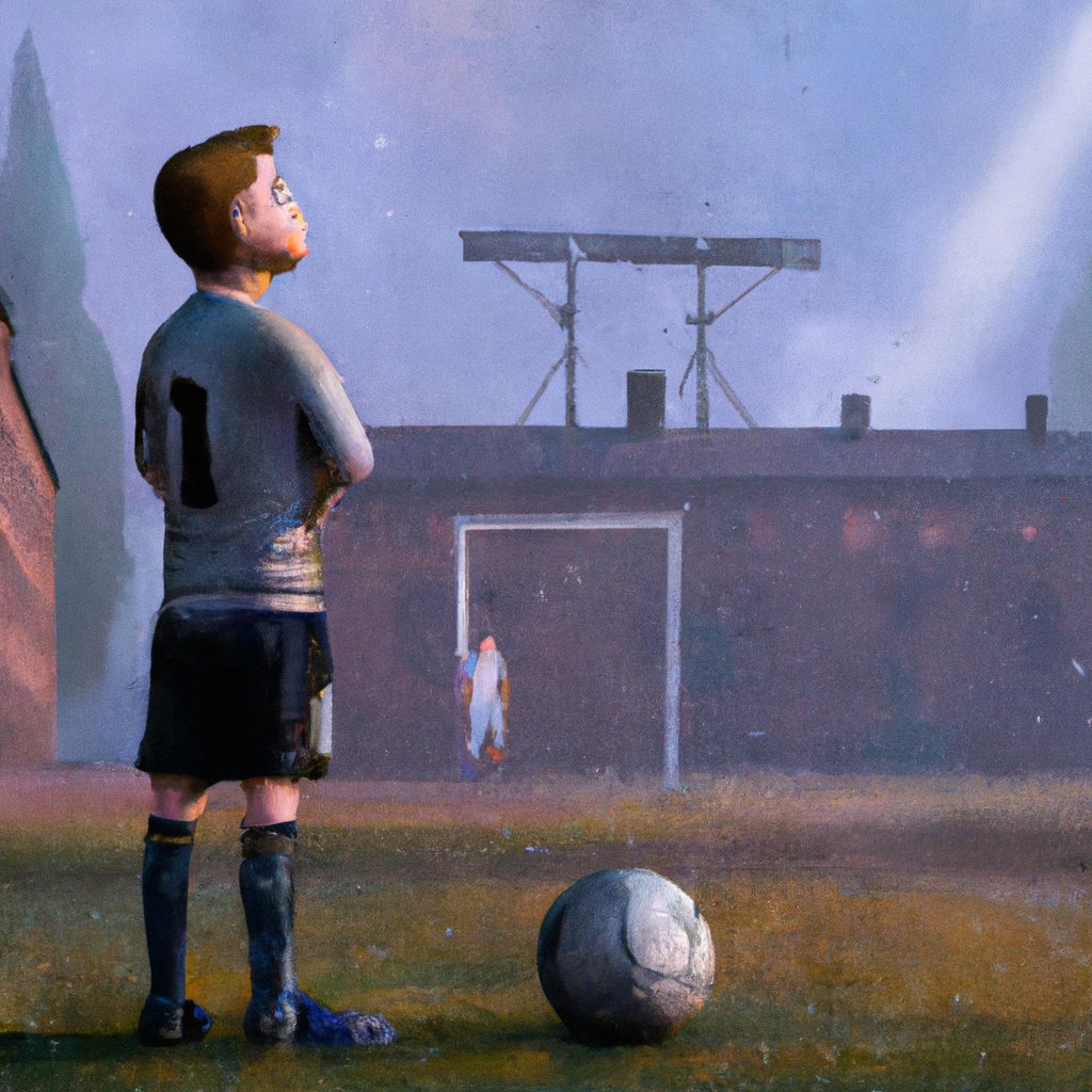 John, determined and passionate, watched every match of his hero Riyad Mahrez, with the dream of one day becoming a football star himself. in a painting from stalenhag, 8 k, hdr, artstation, concept art