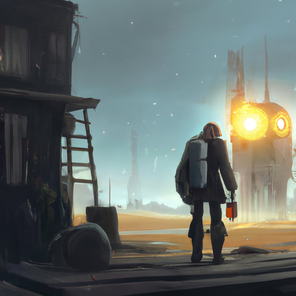 John, exhausted and still unfulfilled, had been wandering the world in search of something, unknown to him, for over 30 years. in a painting from stalenhag, 8 k, hdr, artstation, concept art