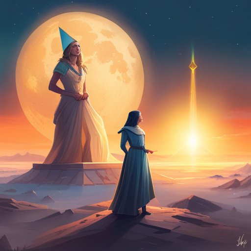 The illustration depicts Maddison with a look of awe, excitement and satisfaction on her face as she is thanked and rewarded by the amazed Pharaoh for her extraordinary accomplishment of building an enduring pyramid, triggering Nefertiti's pride and joy.