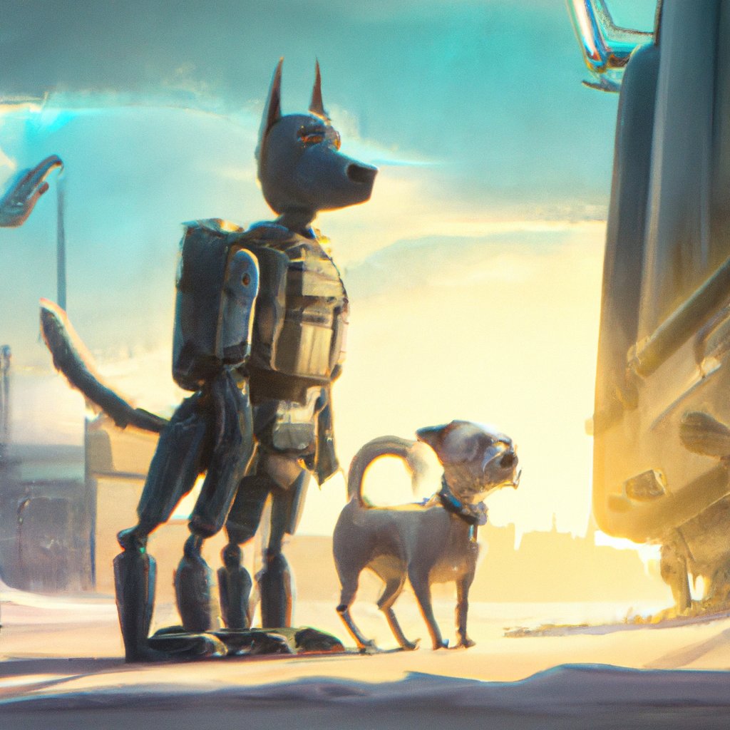 The fearless duo of a brave talking dog and his courageous companion, united in their determination to save their home from the evil robot, charged ahead towards victory with courage in their eyes and a heart full of hope.