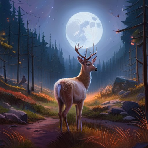 A charming, graceful deer danced in a quaint village deep in the forest, surrounded by her loving family.