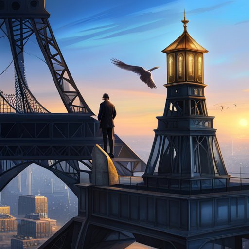 The raven, perched atop the Eiffel Tower, carried a mysterious, shiny silver locket, prompting Theo to reflect on the curiousness of the clues before him.